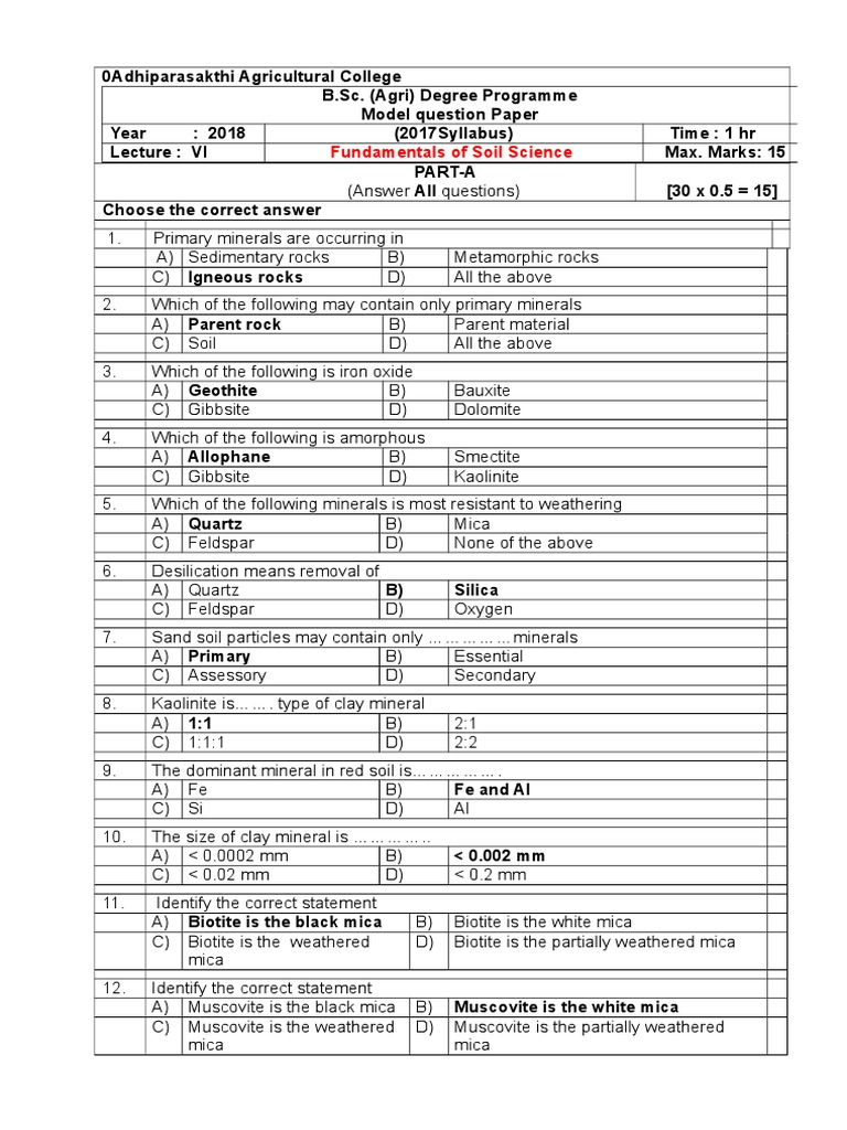 B.Sc. Agriculture Soil Science Exam Paper | PDF