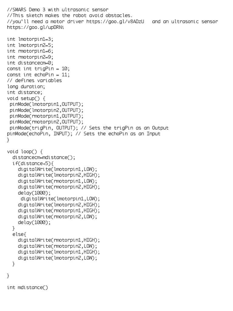 Ultrasonic Sensor Robot Obstacle Avoidance | PDF