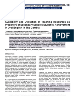 Availability and Utilisation of Teaching Resources As Predictors of Secondary Schools Students' Achievement in Oral English in The Gambia