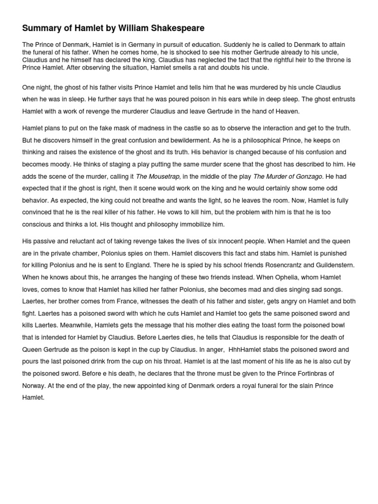 Summary of Shakespeare's Hamlet | PDF | Hamlet | Plays Based On ...
