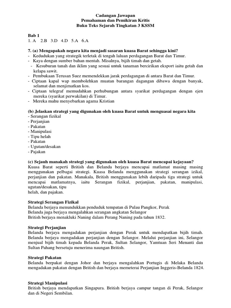 Cadangan Jawapan T3 Sejarah 2020 Pdf