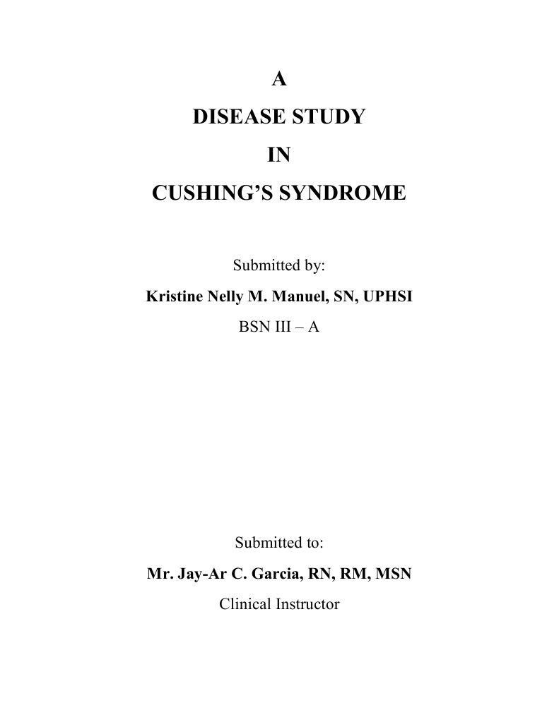 A Disease Study of Cushing's Disease PDF Adrenocorticotropic