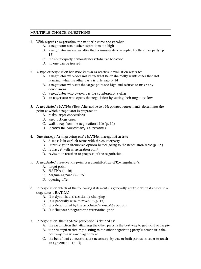 Negotiation Tactics Quiz | PDF | Negotiation | Cognitive Science
