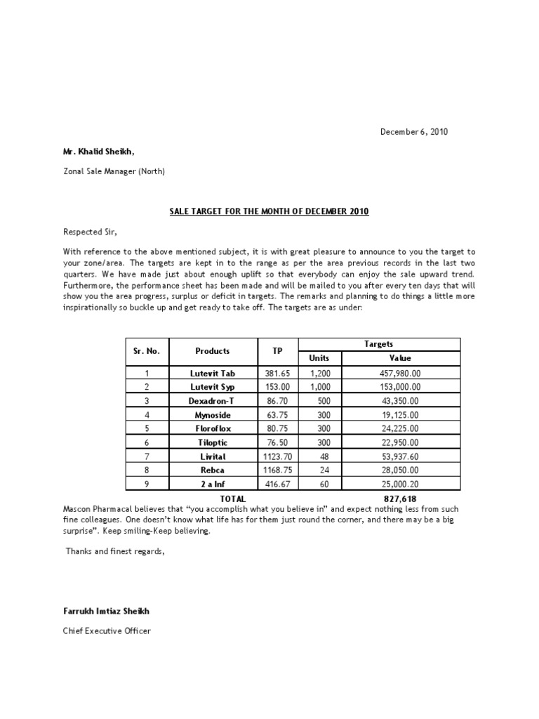 Target Letter Executive Officer