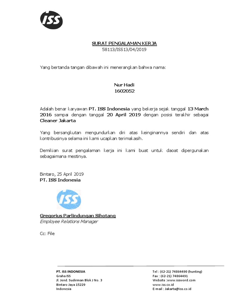 Surat Pengalaman Kerja