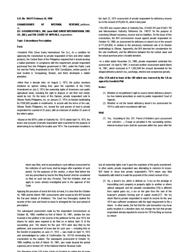 CIR Vs Goodrich Digest Download Free PDF Statute Of Limitations Taxes