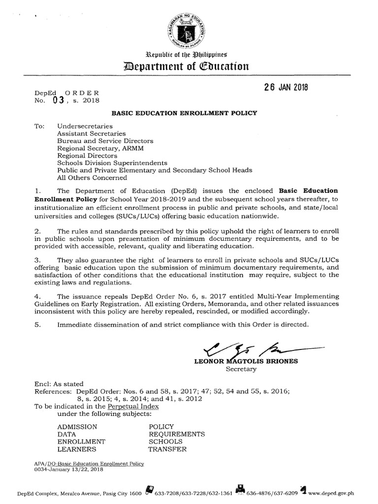 Deped Order No. 3 S. 2018
