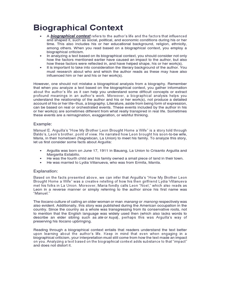 Biographical Context Pdf