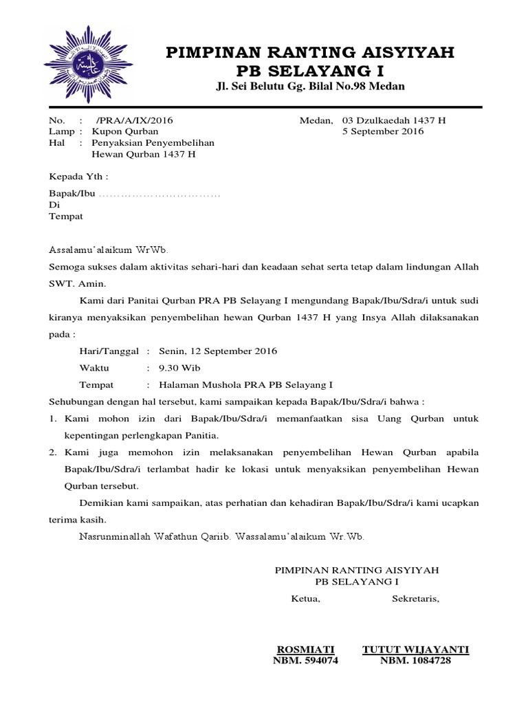 Undangan Penyembelihan Hewan Qurban | PDF