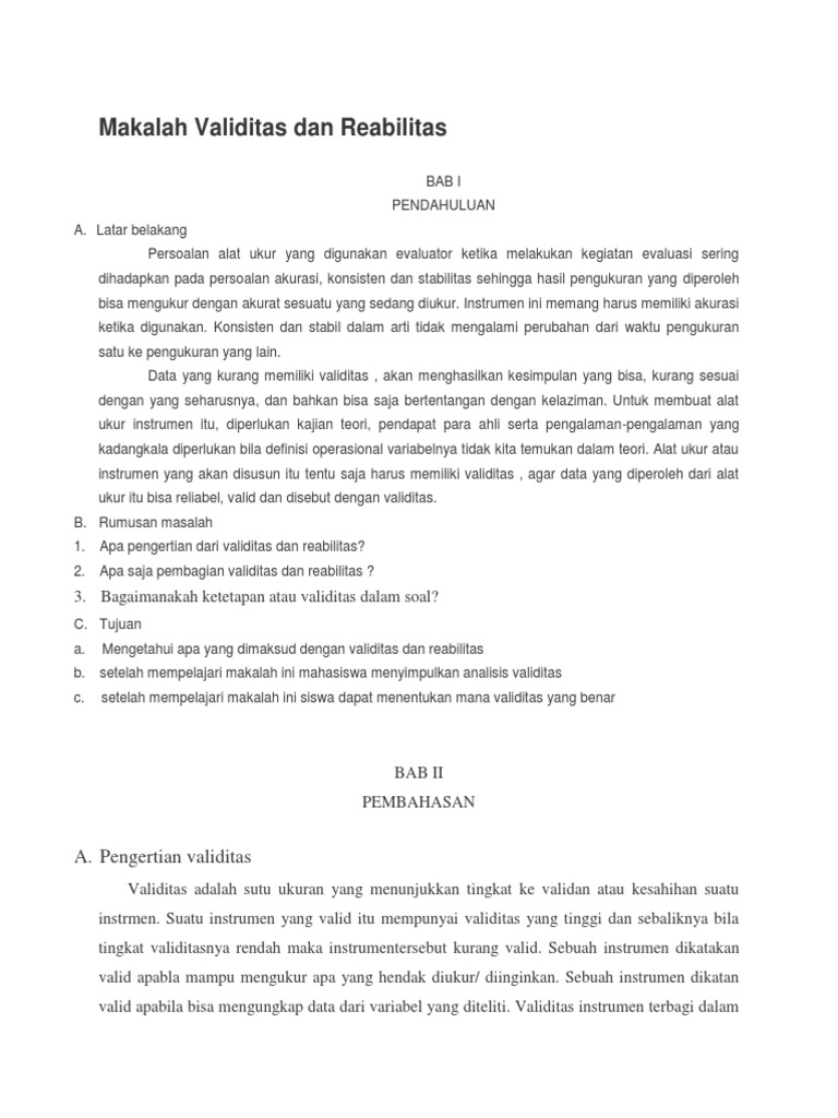 Makalah Validitas Dan Reabilitas