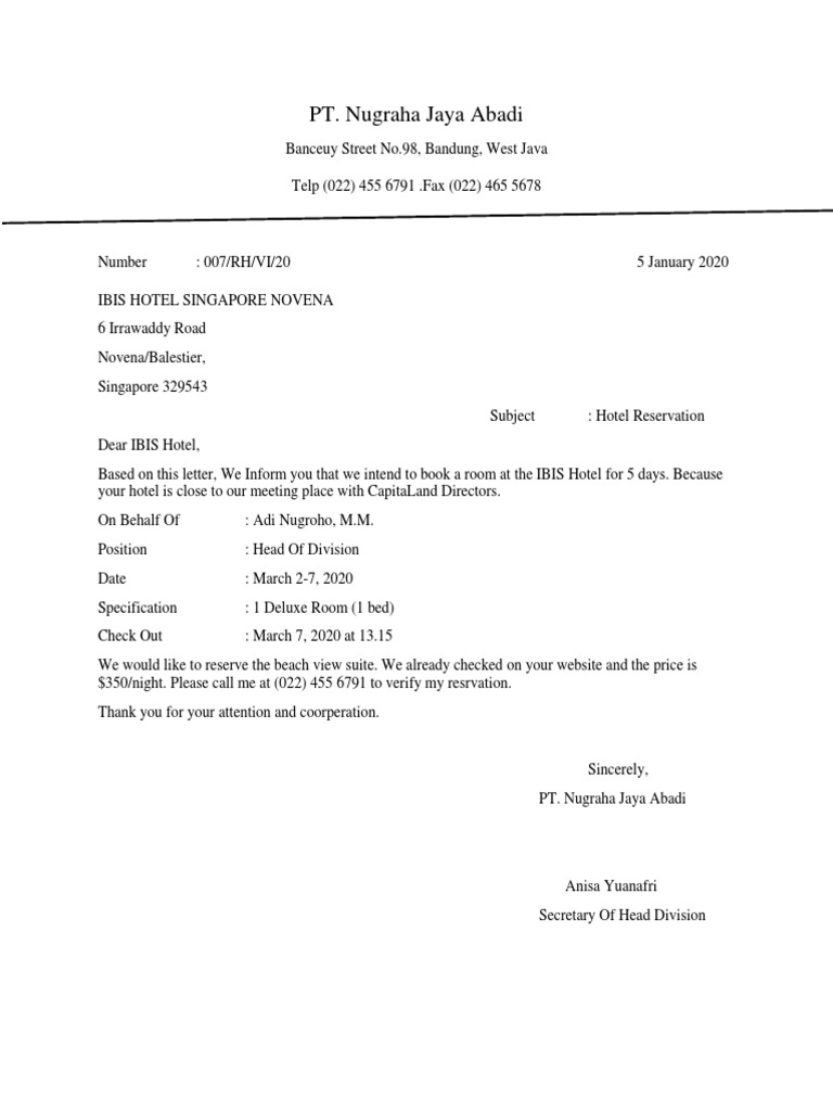 Anisa Yuanafri Surat Reservasi Hotel