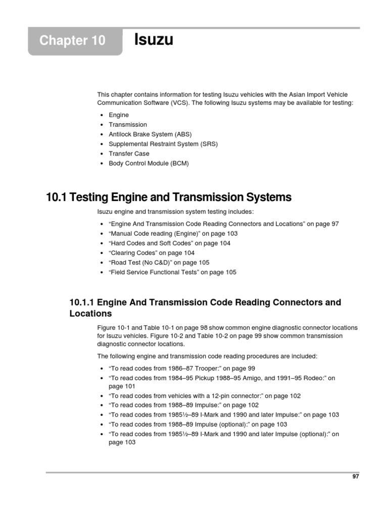Isuzu Vehicle Diagnostic Testing Guide | PDF | Anti Lock Braking System ...