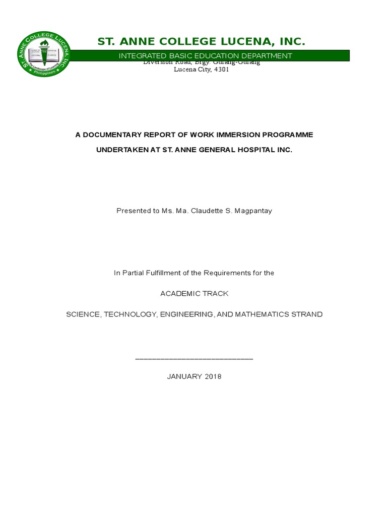 A Documentary Report of Work Immersion P | PDF