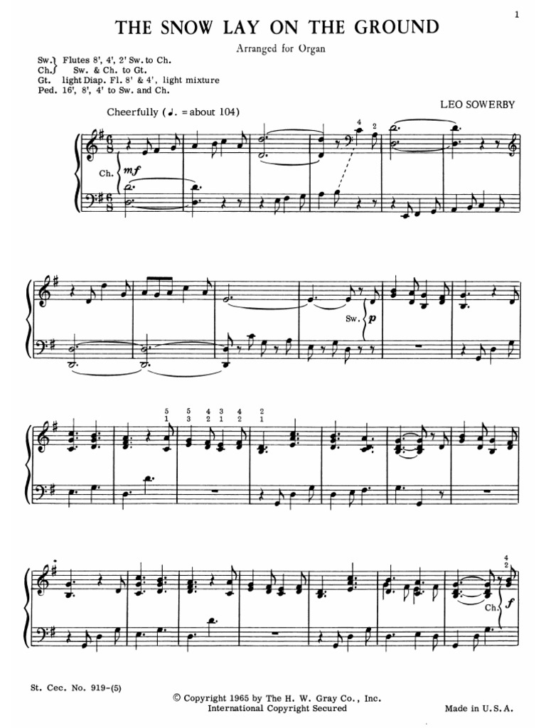 Sowerby The Snow Lay On The Ground (Organ) | PDF