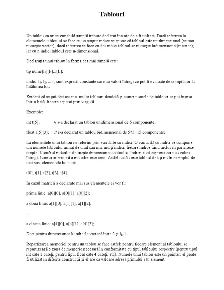 Tablouri in Limbajul C | PDF