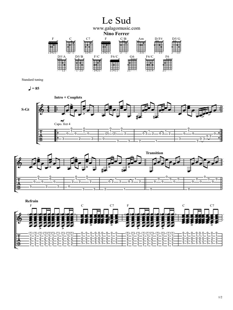 Partition Guitare Le Sud Nino Ferrer Pdf Le Sud Nino Ferrer Galago Music PDF | PDF
