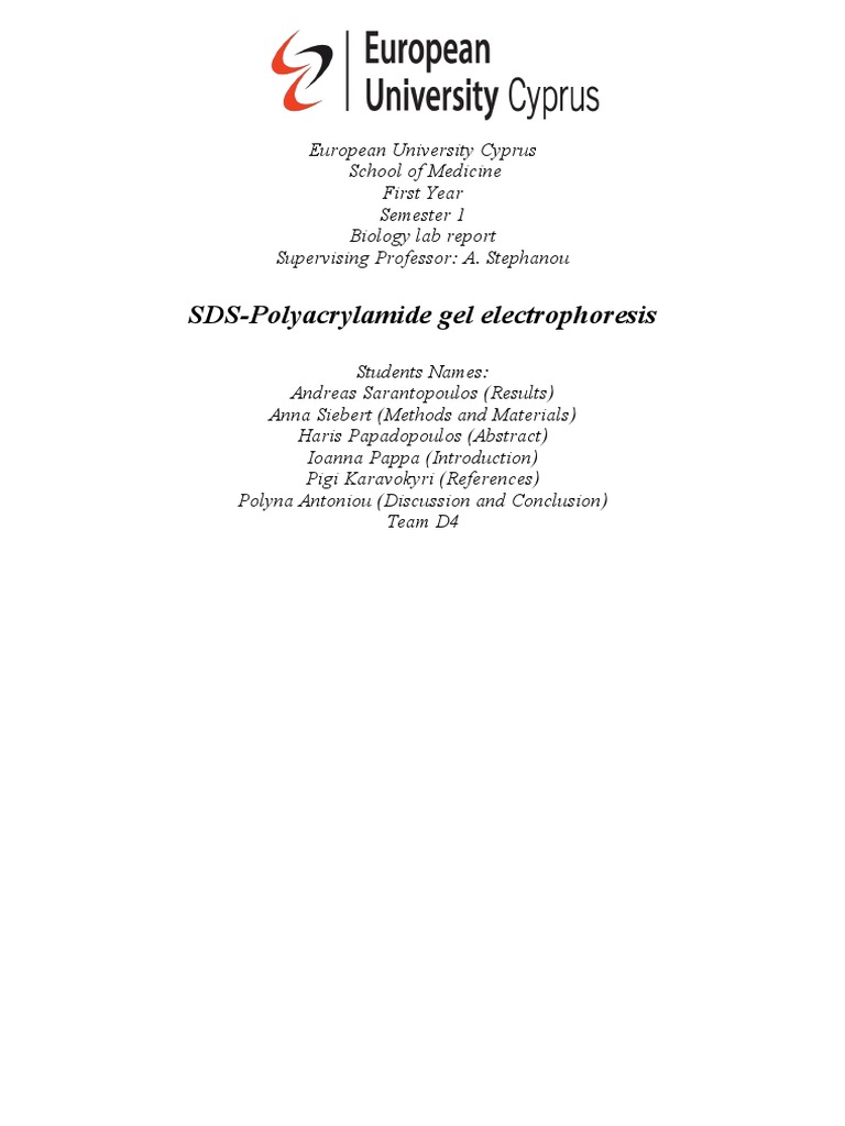 Lab Report SDS PAGE | PDF | Science & Mathematics
