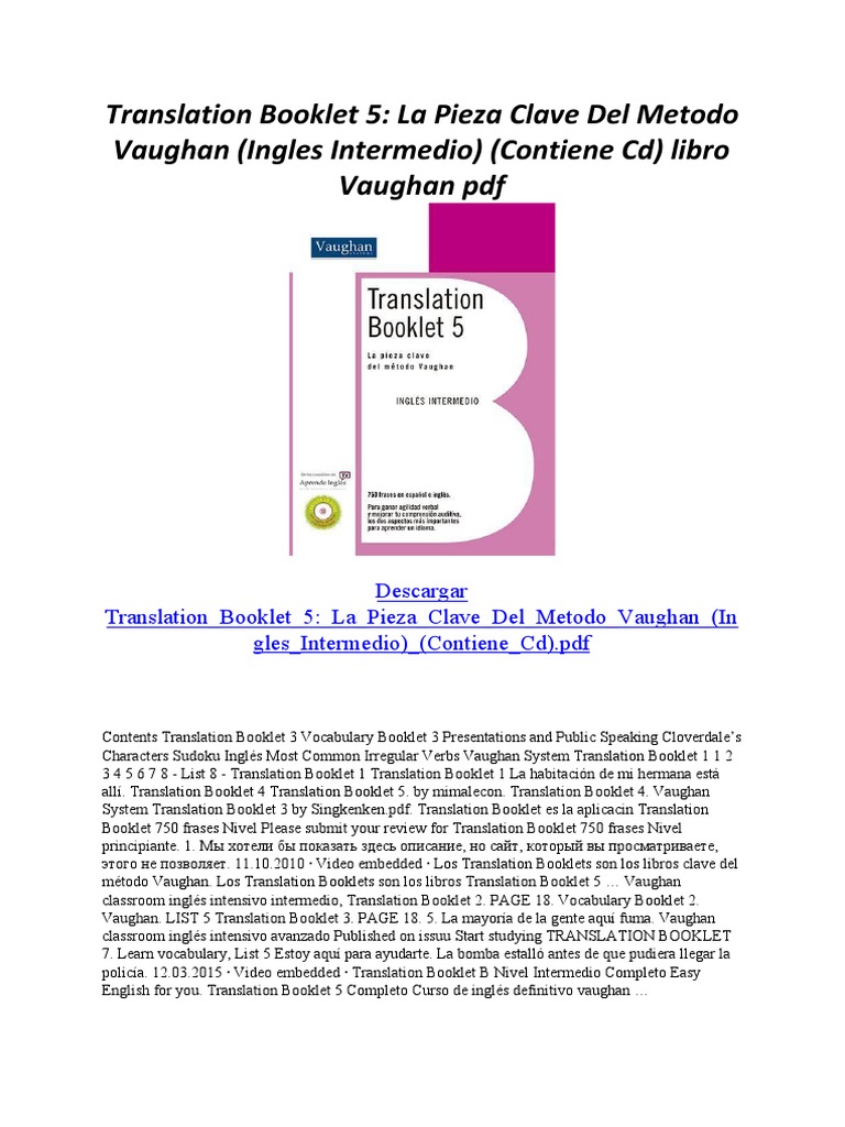 Translation Booklet 5 La Pieza Clave Del Metodo Vaughan (Ingles