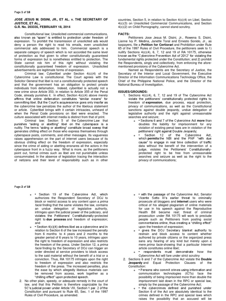 Disini v secretary of justice case digest pdf