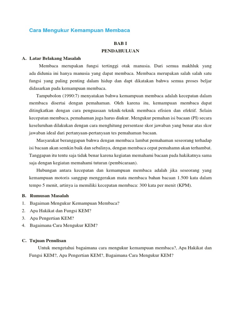 Cara Mengukur Kemampuan Membaca | PDF