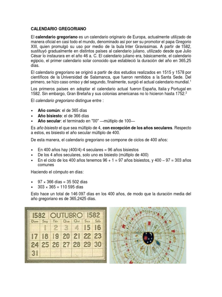 Características del Calendario Gregoriano | PDF