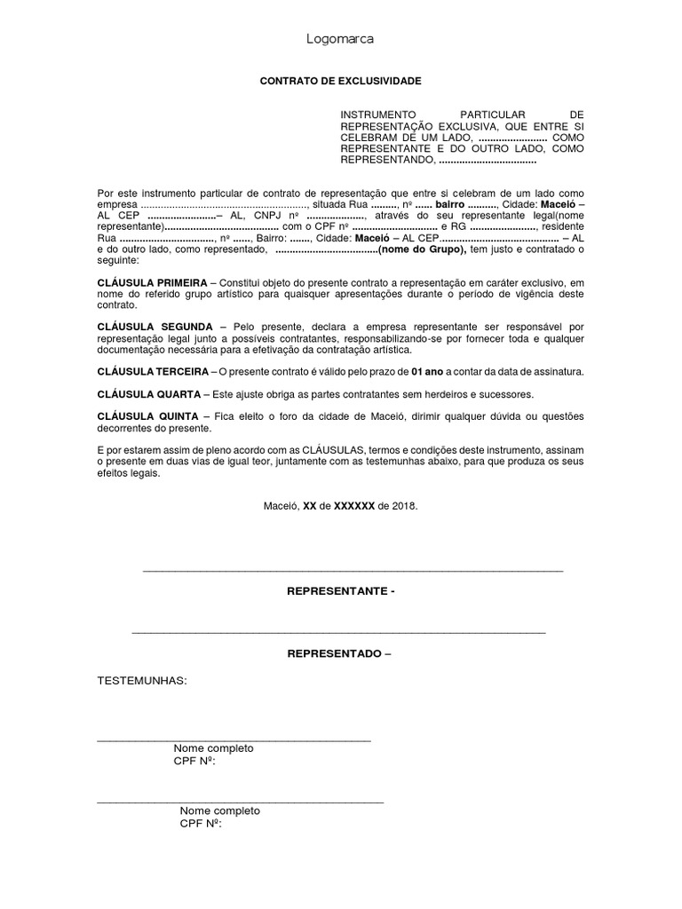 Modelo Contrato De Exclusividade A Pdf