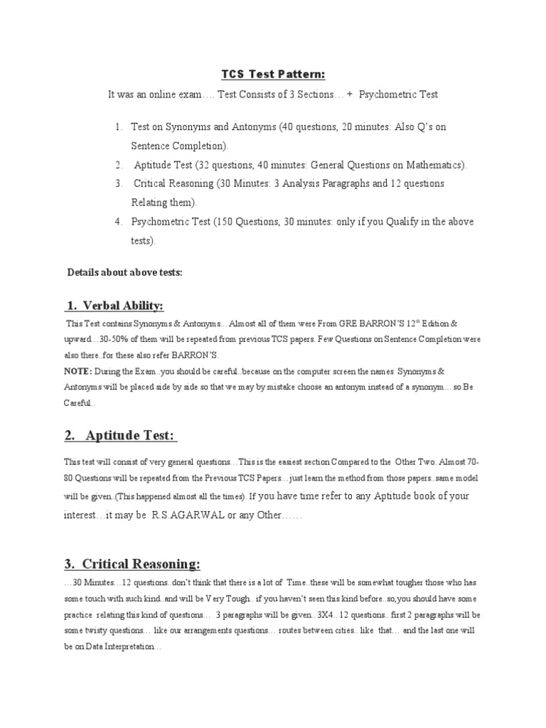 TCS Test Pattern Overview and Tips | PDF | Array Data Structure