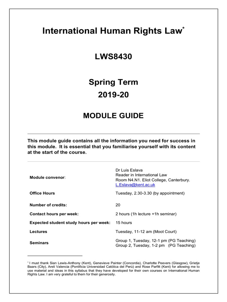 International Human Rights Law Module Guide | PDF | Social Science