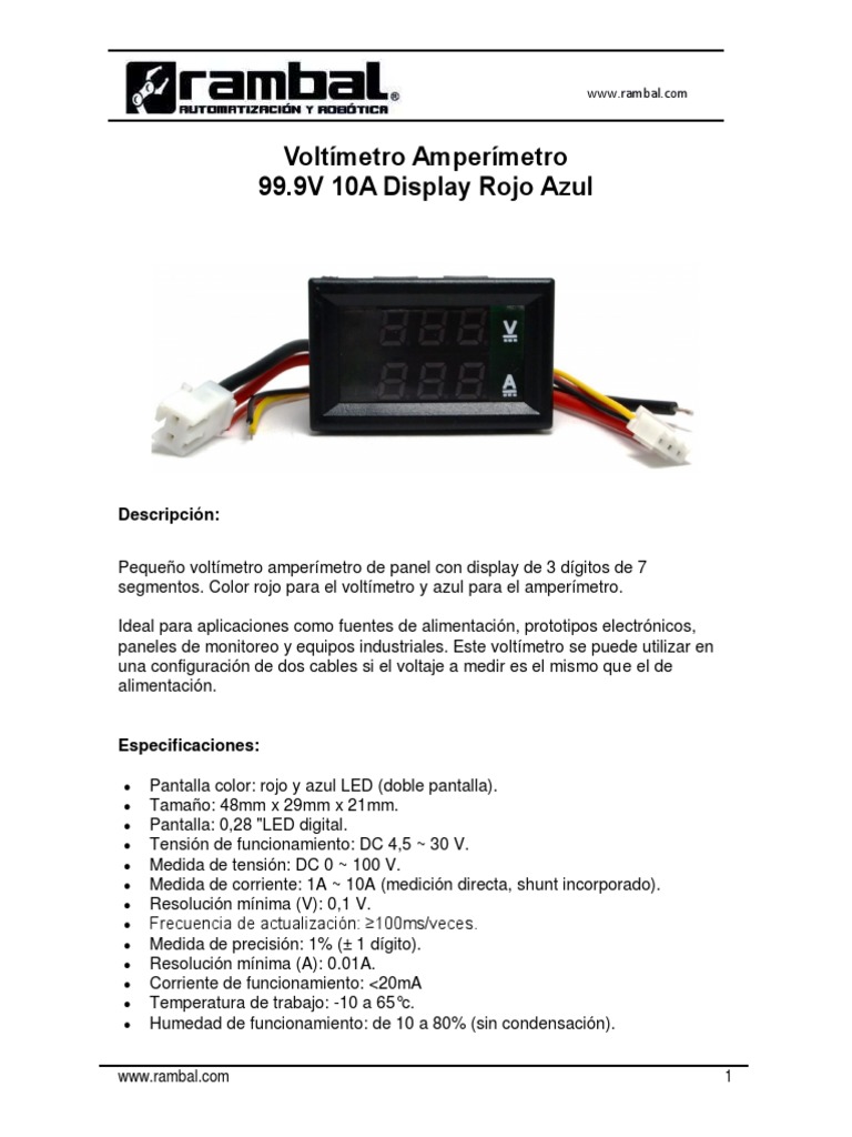 Display voltimetro amperimetro digital de precision 4 digitos 0-100v 10a