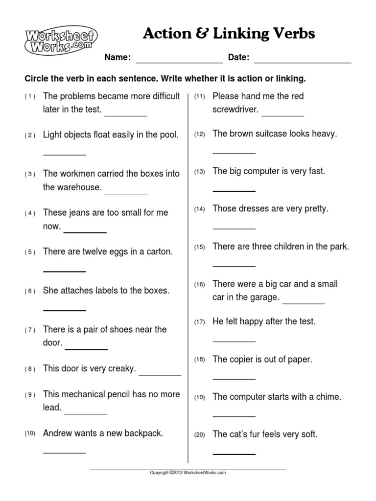 Worksheet Action Linking Verbs  PDF  Linguistics  Grammar In Action And Linking Verbs Worksheet