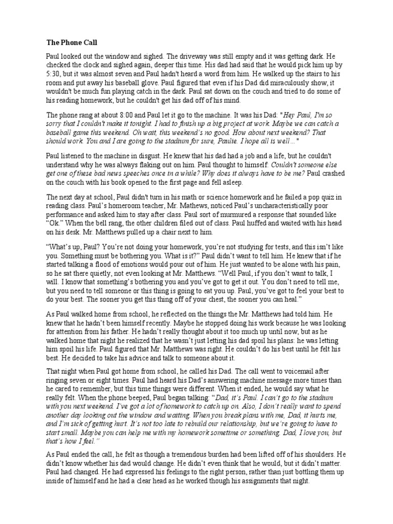 The Phone Call Story Structure Worksheet PDF PDF