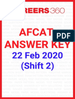 AFCAT Answer Key 2020 (22 Feb 2020 - Shift 2)