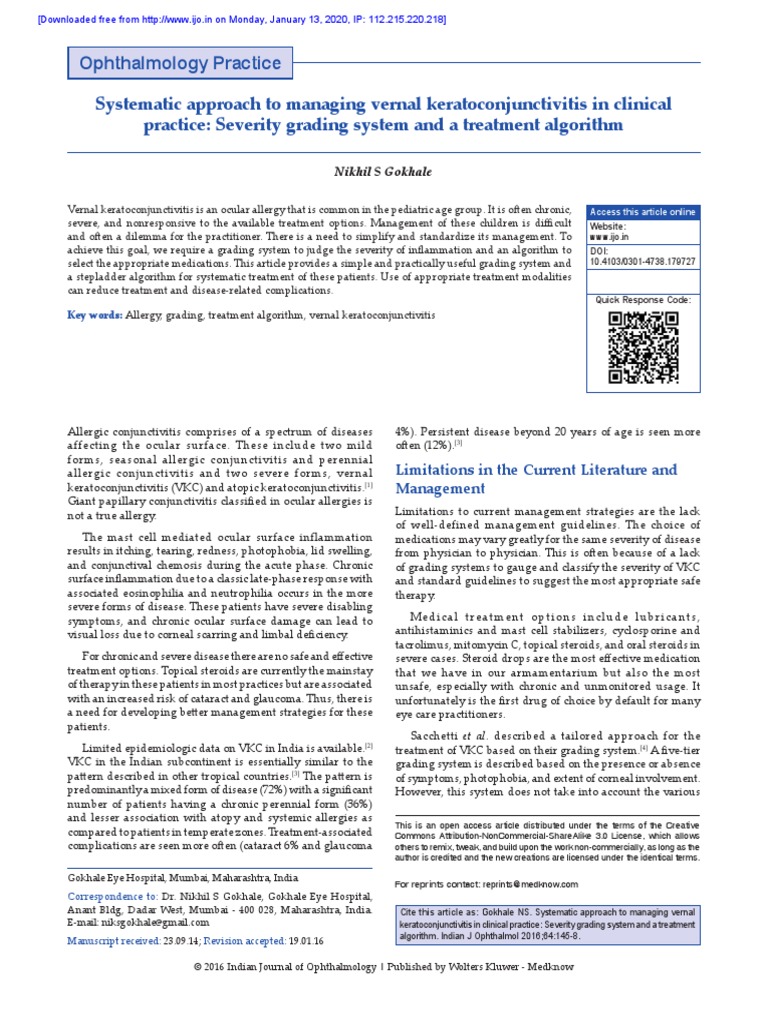 Systematic Approach To Managing Vernal Keratoconjunctivitis in Clinical ...