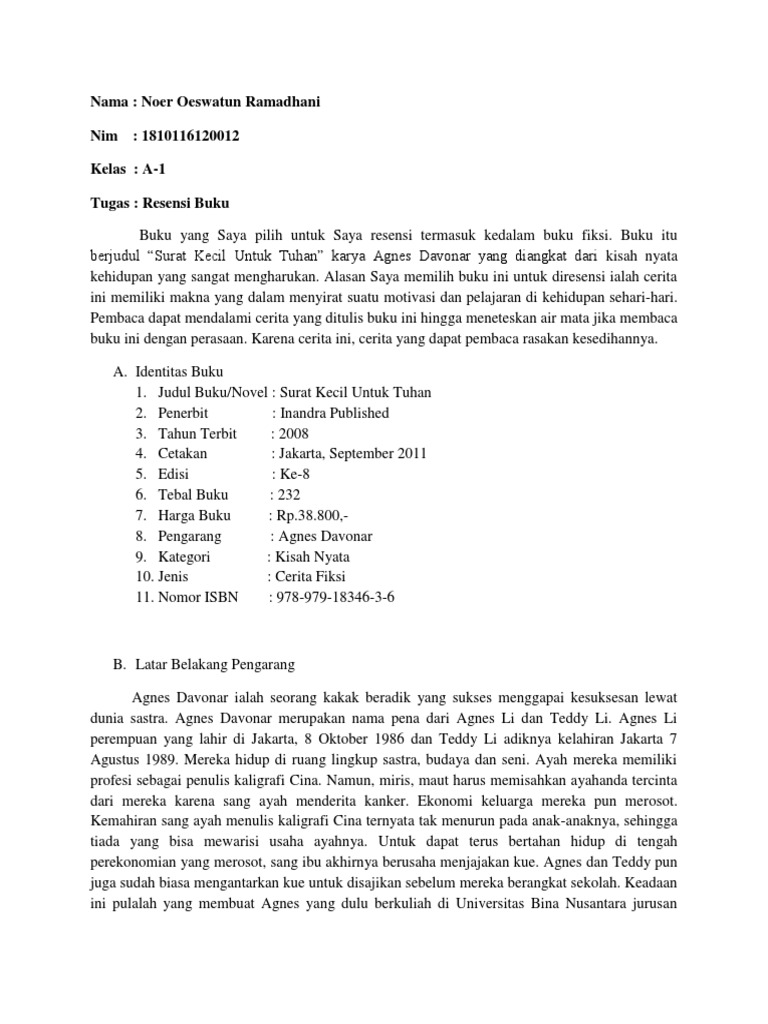 Resensi Buku Surat Kecil Untuk Tuhan PDF
