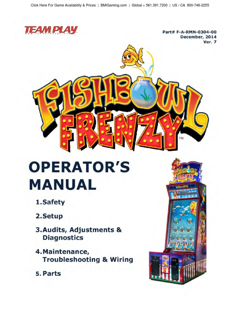 Fishbowl Frenzy Arcade Game Operator Setup Service Manuals Team Play