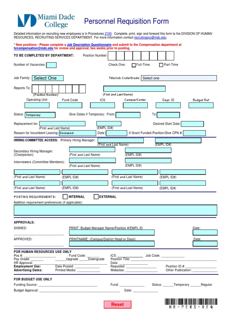 Personnel Requisition Form PDF Labor Human Resource Management