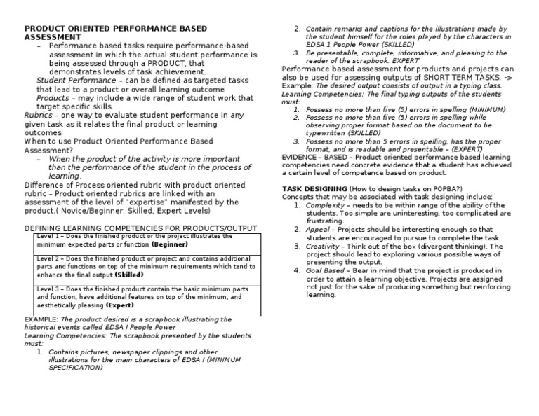 Product Oriented Performance Assessment | PDF | Expert | Rubric (Academic)