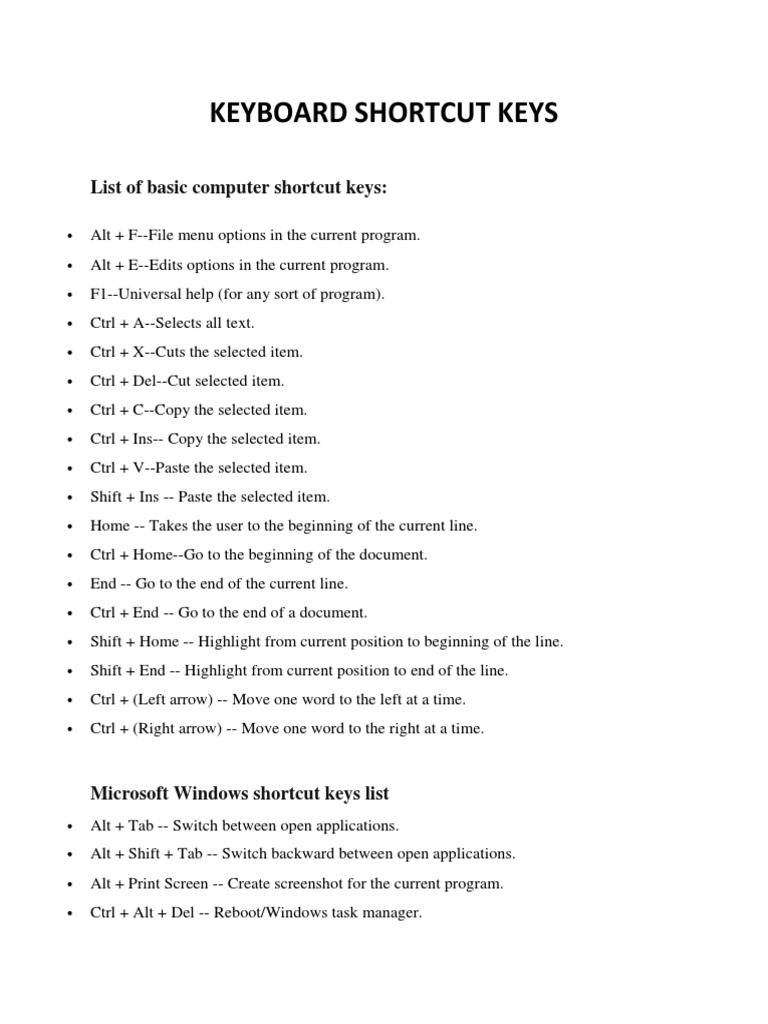 Keyboard Shortcut Keys 9 | PDF | Keyboard Shortcut | Computer Keyboard