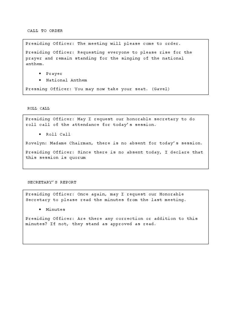Parliamentary Procedure Sample Script | PDF | Group Decision Making ...