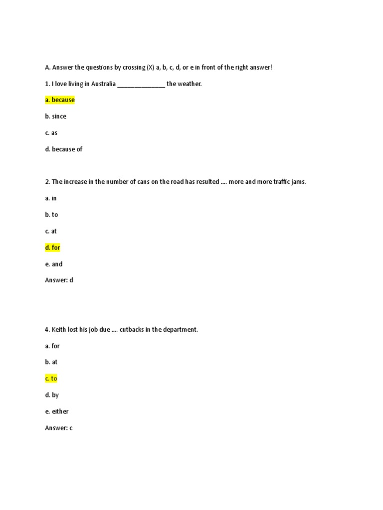 Cause and Effect Quiz Questions | PDF | Language Arts & Discipline ...