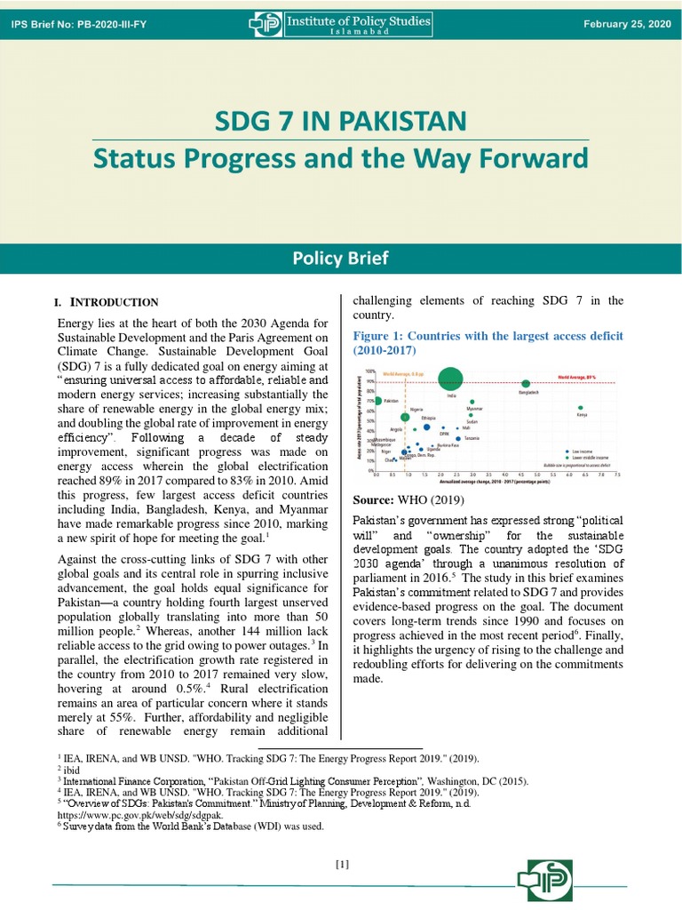 SDG 7 in Pakistan: Status, Progress and The Way Forward | PDF