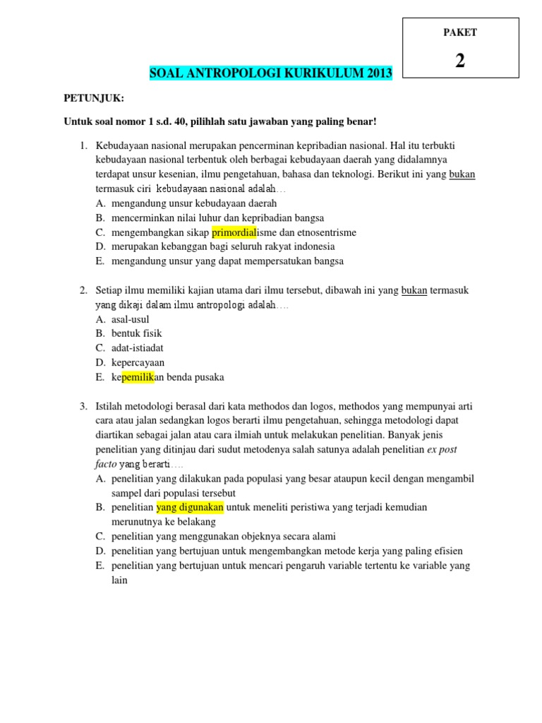 Soal Dan Kunci Paket Utama Ant113