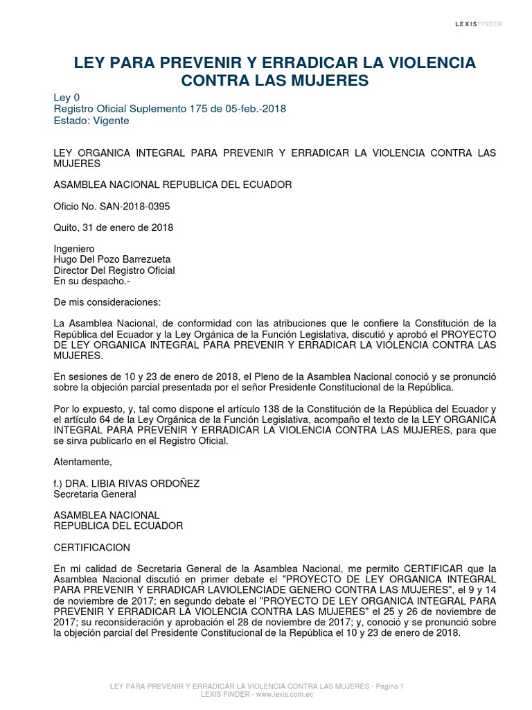 Ley Orgánica Integral para Prevenir y Erradicar La Violencia Contra Las ...