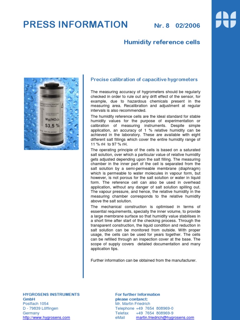 Humidity Reference Cells Overview | PDF | Humidity | Calibration