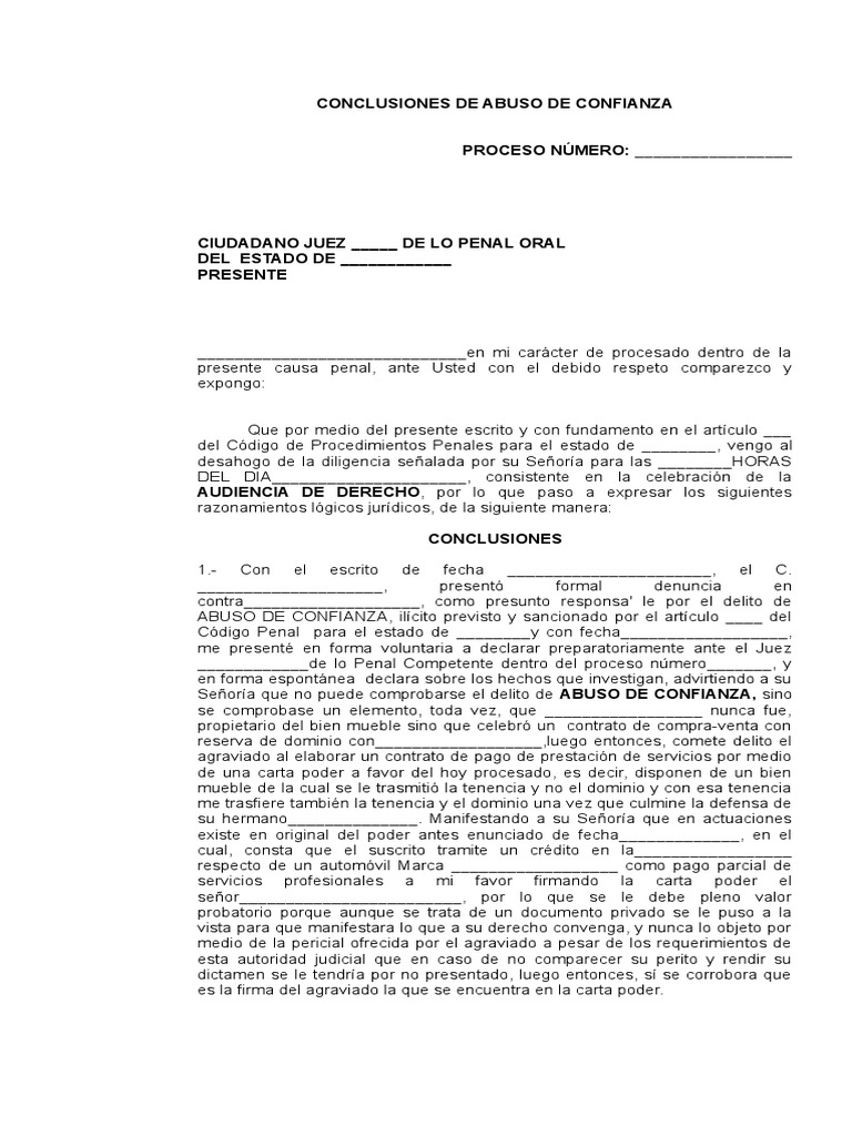 Ad2conclusiones de Abuso de Confianza | PDF