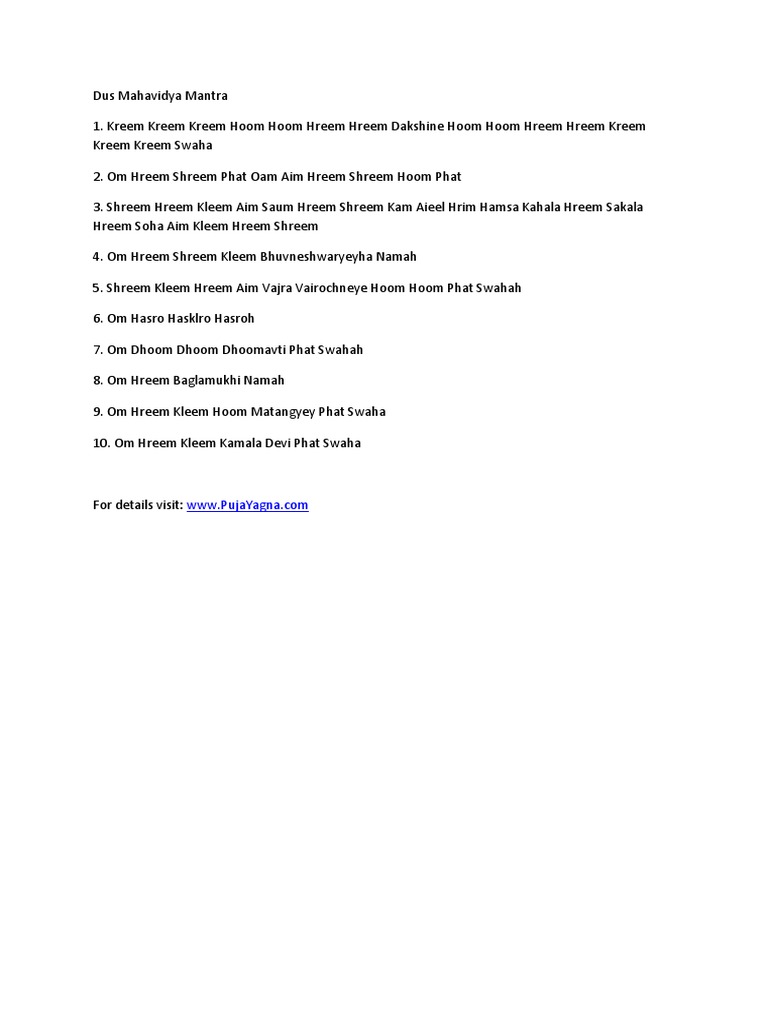 Dus Mahavidya Mantra scribd