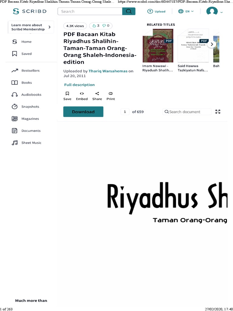 Bacaan Kitab Riyadhus Shalihin PDF | PDF