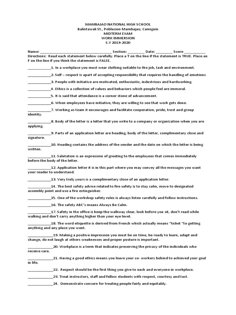 work immersion question