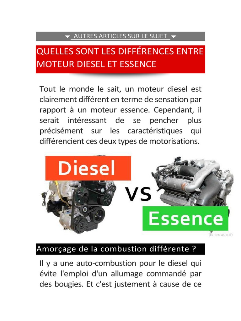 différence entre moteur diesel et a essence