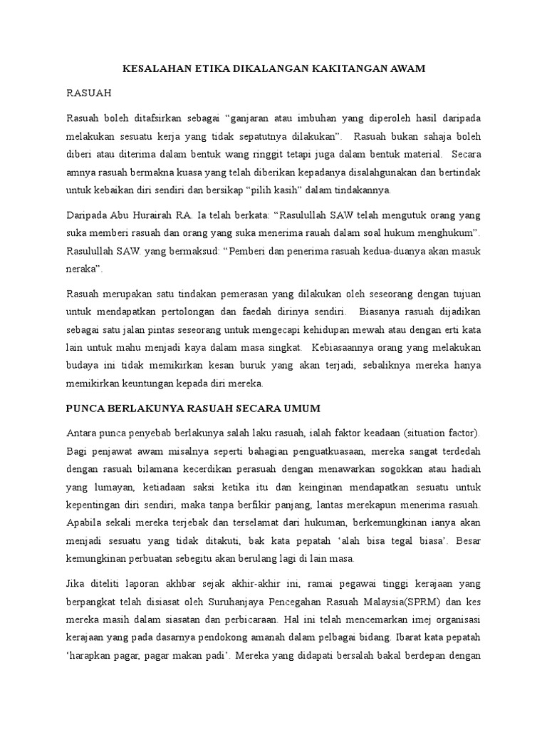Kesalahan Etika Dikalangan Kakitangan Awam Pdf